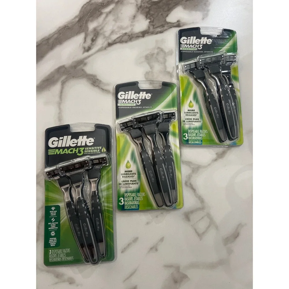 Gillette Mach3 Sensitive Disposable Razors 3 Packs of 3 Count Total 9 Razors